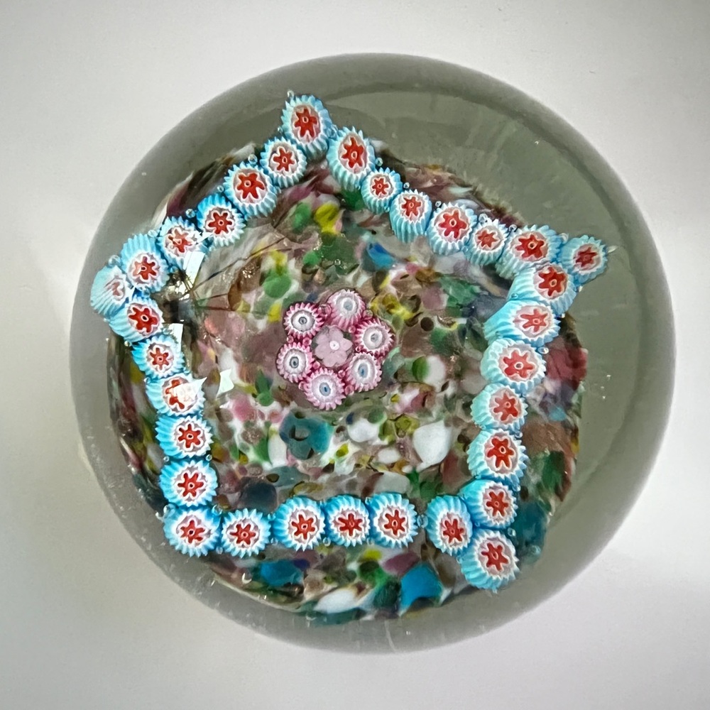 Vintage Pretty Millefiori Dome Glass Paperweight